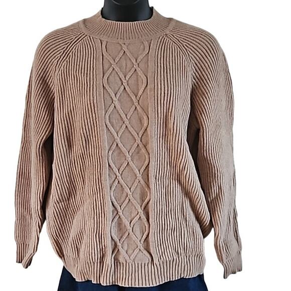 PJ Paul Jones Men’s Mock Turtleneck Cable Sweater Size XL Khaki Pullover NWT - Picture 3 of 9